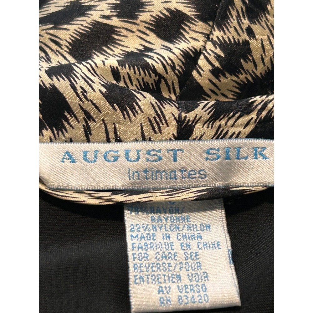 August Silk Velvet Robe Women Size 8 Black Leopard Trim Long Duster - Picture 9 of 11